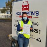 Laura smiling after passing her trailer test